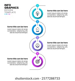 Infographic template with icons and 4 options or steps. Vertical line. Can be used for workflow layout, diagram, banner, webdesign. Vector illustration