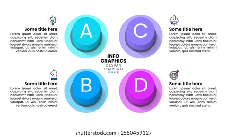 Infographic template with icons and 4 options or steps. Buttons. Can be used for workflow layout, diagram, banner, webdesign. Vector illustration