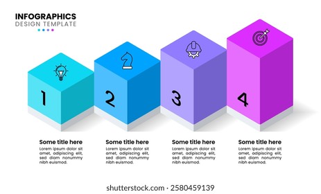 Infographic template with icons and 4 options or steps. Isometric column. Can be used for workflow layout, diagram, banner, webdesign. Vector illustration