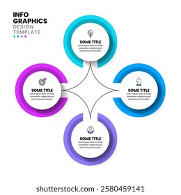 Infographic template with icons and 4 options or steps. Connected circles. Can be used for workflow layout, diagram, banner, webdesign. Vector illustration