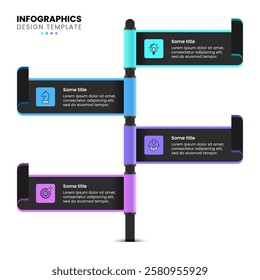 Infographic template with icons and 4 options or steps. Signpost. Can be used for workflow layout, diagram, banner, webdesign. Vector illustration