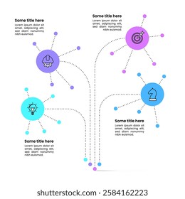 Infographic template with icons and 4 options or steps. Technology tree. Can be used for workflow layout, diagram, banner, webdesign. Vector illustration