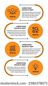 Infographic template with icons and 4 options or 4 steps. Can be used for workflow layout, diagram, timeline, banner, webdesign, business report, presentation. Vector illustration.