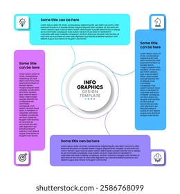 Infographic template with icons and 4 options or steps. Connected rectangles. Can be used for workflow layout, diagram, banner, webdesign. Vector illustration