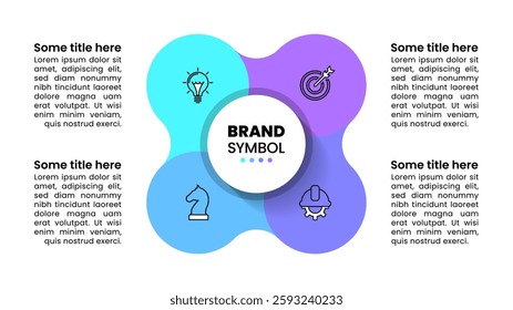 Infographic template with icons and 4 options or steps. Connected circles. Can be used for workflow layout, diagram, banner, webdesign. Vector illustration