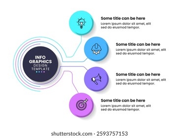 Infographic template with icons and 4 options or steps. Circles. Can be used for workflow layout, diagram, banner, webdesign. Vector illustration