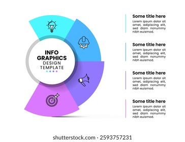 Infographic template with icons and 4 options or steps. Circle. Can be used for workflow layout, diagram, banner, webdesign. Vector illustration