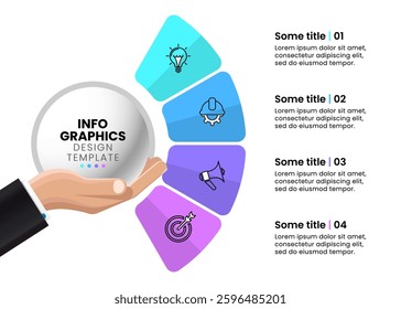 Infographic template with icons and 4 options or steps. Businessman hand. Can be used for workflow layout, diagram, banner, webdesign. Vector illustration