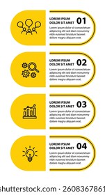 Infographic template with icons and 4 options or 4 steps. Can be used for workflow layout, diagram, timeline, banner, webdesign, business report, presentation. Vector illustration.