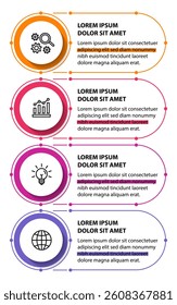 Infographic template with icons and 4 options or 4 steps. Can be used for workflow layout, diagram, timeline, banner, webdesign, business report, presentation. Vector illustration.