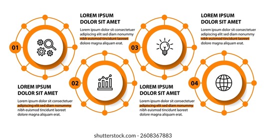 Infographic template with icons and 4 options or 4 steps. Can be used for workflow layout, diagram, timeline, banner, webdesign, business report, presentation. Vector illustration.
