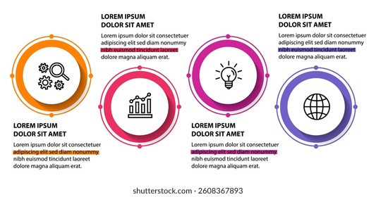 Infographic template with icons and 4 options or 4 steps. Can be used for workflow layout, diagram, timeline, banner, webdesign, business report, presentation. Vector illustration.