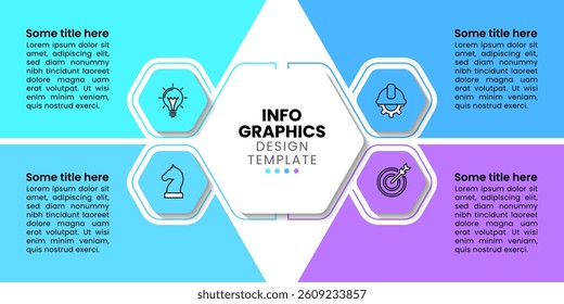 Infographic template with icons and 4 options or steps. Hexagon. Can be used for workflow layout, diagram, banner, webdesign. Vector illustration