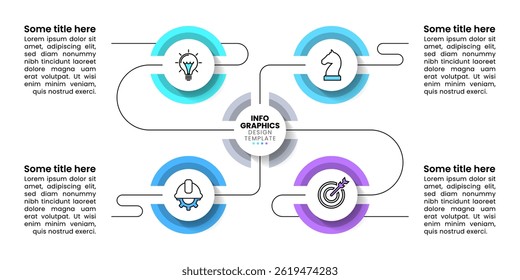 Infographic template with icons and 4 options or steps. Connected circles. Can be used for workflow layout, diagram, banner, webdesign. Vector illustration