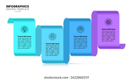 Infographic template with icons and 4 options or steps. Ribbon. Can be used for workflow layout, diagram, banner, webdesign. Vector illustration
