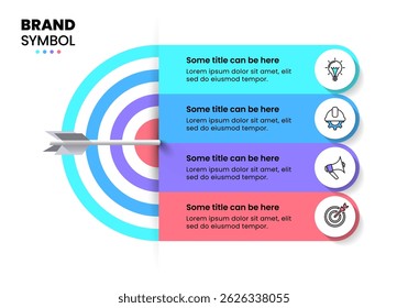 Plantilla de infografía con iconos y 4 opciones o pasos. Dartboard. Se puede utilizar para el diseño del flujo de trabajo, diagrama, Anuncio, diseño web. Ilustración vectorial