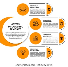 Template infographique avec icônes et 4 options ou 4 étapes. Peut être utilisé pour la mise en page du workflow, le diagramme, la chronologie, la bannière, la conception Web, le rapport d'entreprise, la présentation. Illustration vectorielle.