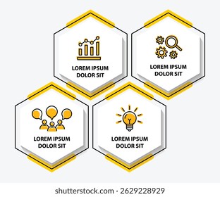 Template infographique avec icônes et 4 options ou 4 étapes. Peut être utilisé pour la mise en page du workflow, le diagramme, la chronologie, la bannière, la conception Web, le rapport d'entreprise, la présentation. Illustration vectorielle.