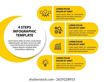 Template infographique avec icônes et 4 options ou 4 étapes. Peut être utilisé pour la mise en page du workflow, le diagramme, la chronologie, la bannière, la conception Web, le rapport d'entreprise, la présentation. Illustration vectorielle.