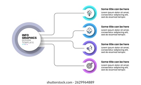 Infographic sjabloon met pictogrammen en 4 opties of stappen. Verbonden kringen. Kan worden gebruikt voor workflow lay-out, diagram, banner, webdesign. Vectorillustratie