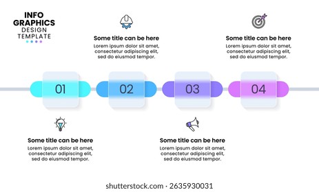 Infographic template with icons and 4 options or steps. Horizontal line. Can be used for workflow layout, diagram, banner, webdesign. Vector illustration