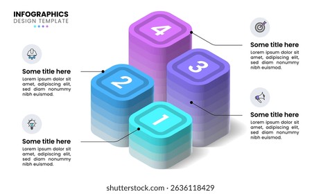 Infographic template with icons and 4 options or steps. Isometric Columns. Can be used for workflow layout, banner, diagram, webdesign. Vector illustration