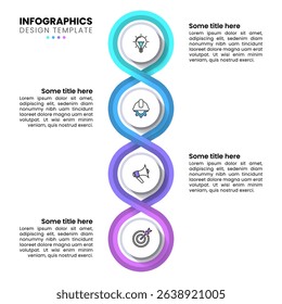 Infographic template with icons and 4 options or steps. Linked circles. Can be used for workflow layout, diagram, banner, webdesign. Vector illustration