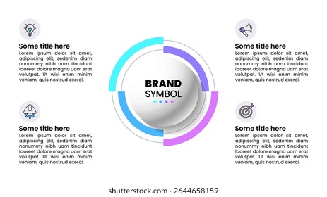 Infographic sjabloon met pictogrammen en 4 opties of stappen. Abstracte cirkel. Kan worden gebruikt voor workflow lay-out, banner, diagram, webdesign. Vectorillustratie
