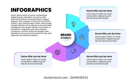 Infographic template with icons and 4 options or steps. Pie chart. Can be used for workflow layout, banner, diagram, webdesign. Vector illustration
