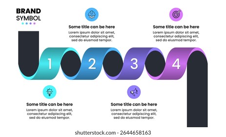 Infographic sjabloon met pictogrammen en 4 opties of stappen. Spiraal. Kan worden gebruikt voor workflow lay-out, diagram, banner, webdesign. Vectorillustratie