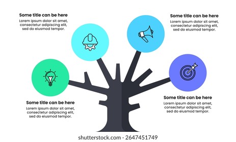 Infographic template with icons and 4 options or steps. Abstract tree. Can be used for workflow layout, diagram, banner, webdesign. Vector illustration