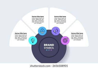 Plantilla de infografía con iconos y 4 opciones o pasos. Semicírculo. Se puede utilizar para el diseño del flujo de trabajo, diagrama, Anuncio, diseño web. Ilustración vectorial