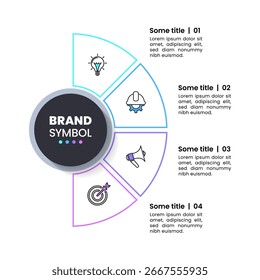 Plantilla de infografía con iconos y 4 opciones o pasos. Semicírculo. Se puede utilizar para el diseño del flujo de trabajo, diagrama, Anuncio, diseño web. Ilustración vectorial