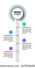 Infographic template with icons and 4 options or steps. Vertical line. Can be used for workflow layout, diagram, banner, webdesign. Vector illustration