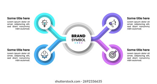 Plantilla de infografía con iconos y 4 opciones o pasos. Círculos. Se puede utilizar para el diseño del flujo de trabajo, diagrama, Anuncio, diseño web. Ilustración vectorial