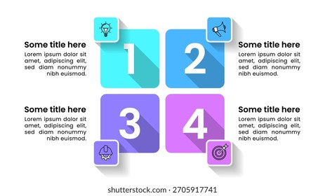 Plantilla de infografía con iconos y 4 opciones o pasos. Cuadrados. Se puede utilizar para el diseño del flujo de trabajo, diagrama, Anuncio, diseño web. Ilustración vectorial