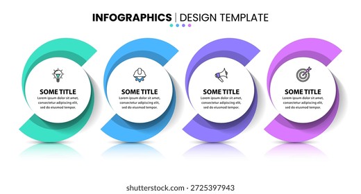Plantilla de infografía con iconos y 4 opciones o pasos. Círculos Abstractas. Se puede utilizar para el diseño del flujo de trabajo, diagrama, Anuncio, diseño web. Ilustración vectorial