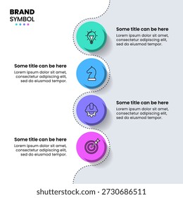 Infographic template with icons and 4 options or steps. Vertical line. Can be used for workflow layout, diagram, banner, webdesign. Vector illustration
