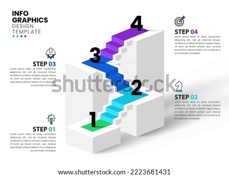 Infographic template with icons and 4 options or steps. Staircase. Can be used for workflow layout, diagram, banner, webdesign. Vector illustration