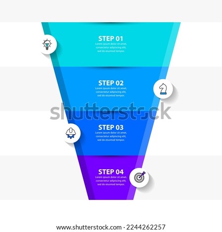 Infographic template with icons and 4 options or steps. Funnel. Can be used for workflow layout, diagram, banner, webdesign. Vector illustration