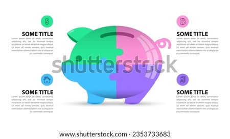 Infographic template with icons and 4 options or steps. Piggybank. Can be used for workflow layout, diagram, banner, webdesign. Vector illustration