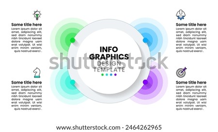Infographic template with icons and 4 options or steps. Glowing circles. Can be used for workflow layout, diagram, banner, webdesign. Vector illustration