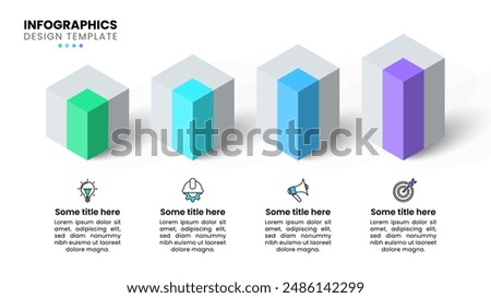 Infographic template with icons and 4 options or steps. Isometric columns. Can be used for workflow layout, diagram, banner, webdesign. Vector illustration