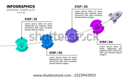 Infographic template with icons and 4 options or steps. Rocket. Can be used for workflow layout, diagram, banner, webdesign. Vector illustration