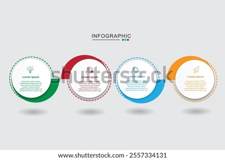 Infographic template with icons and 4 options or steps. Standing circles. Can be used for workflow layout, diagram, banner, web design. Vector illustration