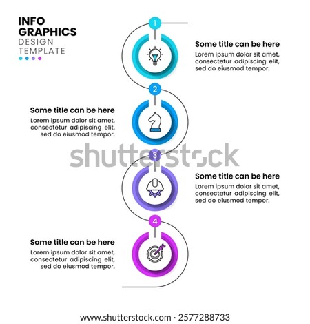 Infographic template with icons and 4 options or steps. Vertical line. Can be used for workflow layout, diagram, banner, webdesign. Vector illustration