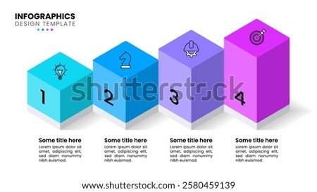 Infographic template with icons and 4 options or steps. Isometric column. Can be used for workflow layout, diagram, banner, webdesign. Vector illustration