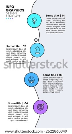 Infographic template with icons and 4 options or steps. Vertical line. Can be used for workflow layout, diagram, banner, webdesign. Vector illustration