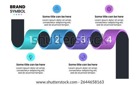 Infographic template with icons and 4 options or steps. Spiral. Can be used for workflow layout, diagram, banner, webdesign. Vector illustration