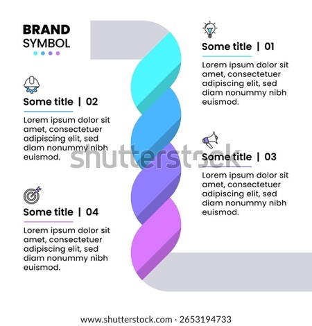 Infographic template with icons and 4 options or steps. Spiral. Can be used for workflow layout, diagram, banner, webdesign. Vector illustration